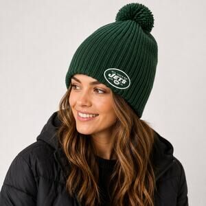 NFL PRO LINE | NWT‎ New York Jets Ribbed Pom Beanie Dark Green White Knit Hat